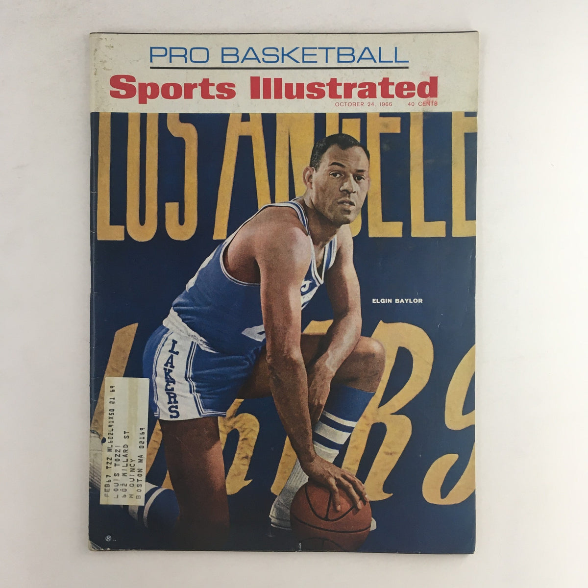 Cover of Sports Illustrated Magazine from October 24, 1966, featuring NBA player Elgin Baylor of the Los Angeles Lakers, showcasing iconic sports memorabilia.