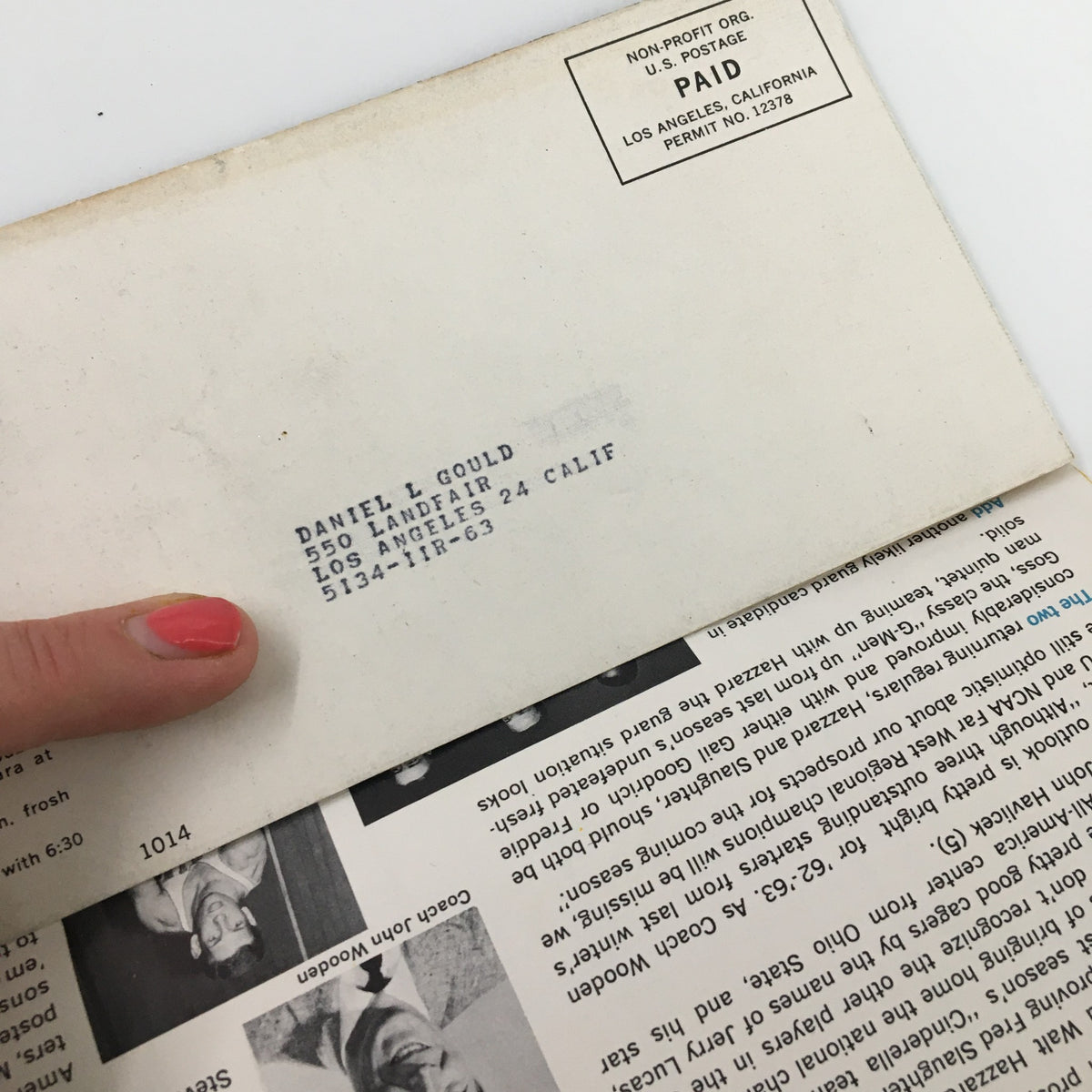1962-1963 NCAA UCLA Bruins Basketball Ticket Application with a visible address stamp, adding historical context to the memorabilia.