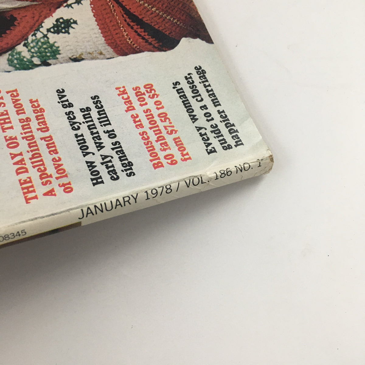 Spine view of Good Housekeeping Magazine January 1978 showcasing issue details including volume number and publication date.