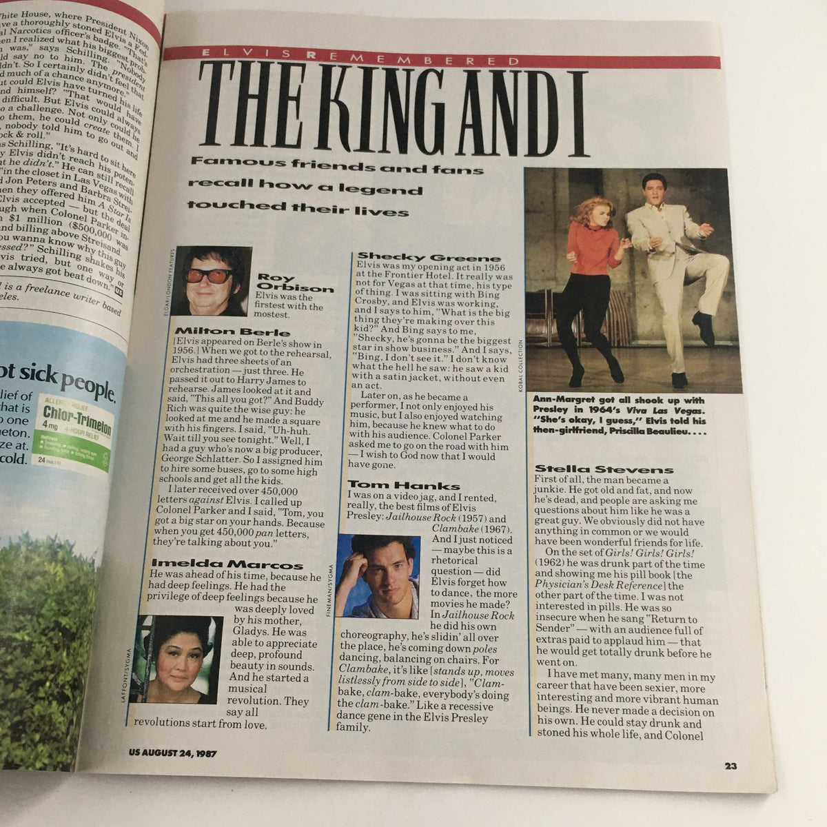 US Magazine August 24 1987 Vol 3 #57 showcasing personal memories from friends and fans recalling their experiences with Elvis Presley.