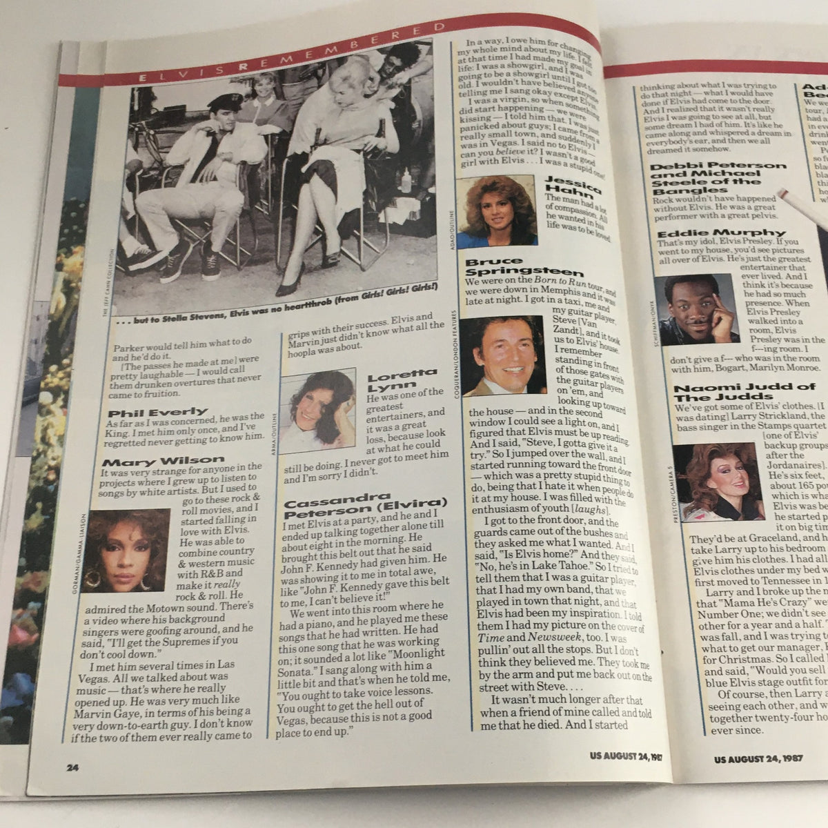 US Magazine August 24 1987 Vol 3 #57 featuring reflections on Elvis Presley from various personalities and their stories about the legend.