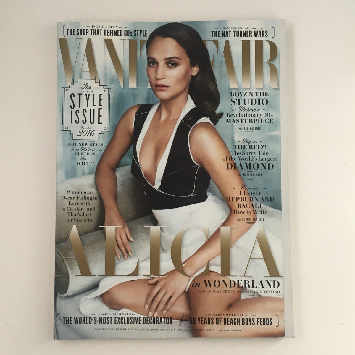Cover of Vanity Fair Magazine September 2016 featuring Alicia Vikander in Wonderland. The cover highlights Vikander in fashionable attire, symbolizing style and elegance, contributing to its appeal for collectors.