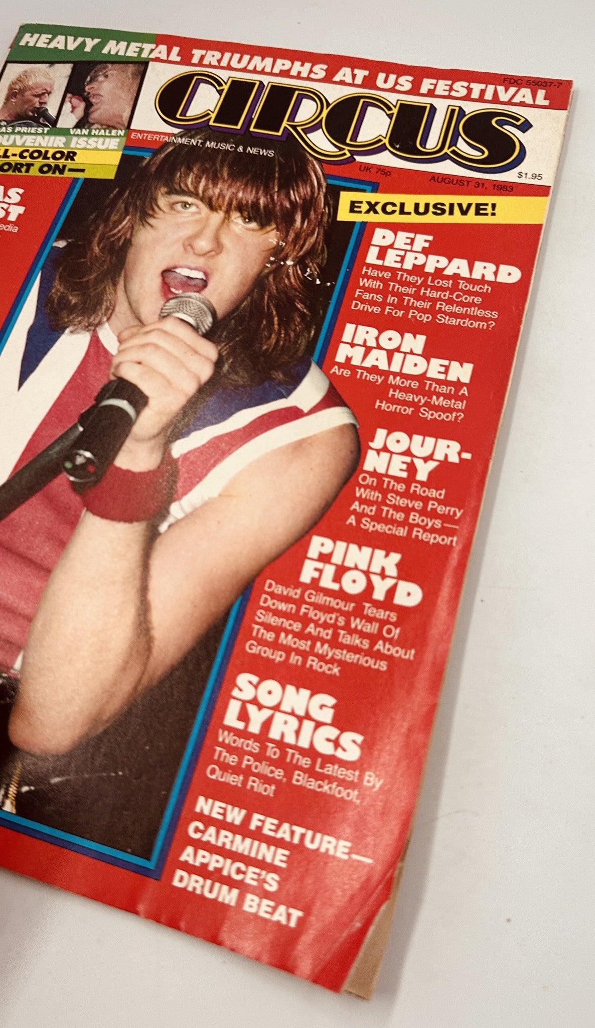 Another angle of the Circus Magazine cover from August 31, 1983, showcasing Def Leppard along with features on Pink Floyd and song lyrics. The magazine includes exclusive reports on prominent rock bands.