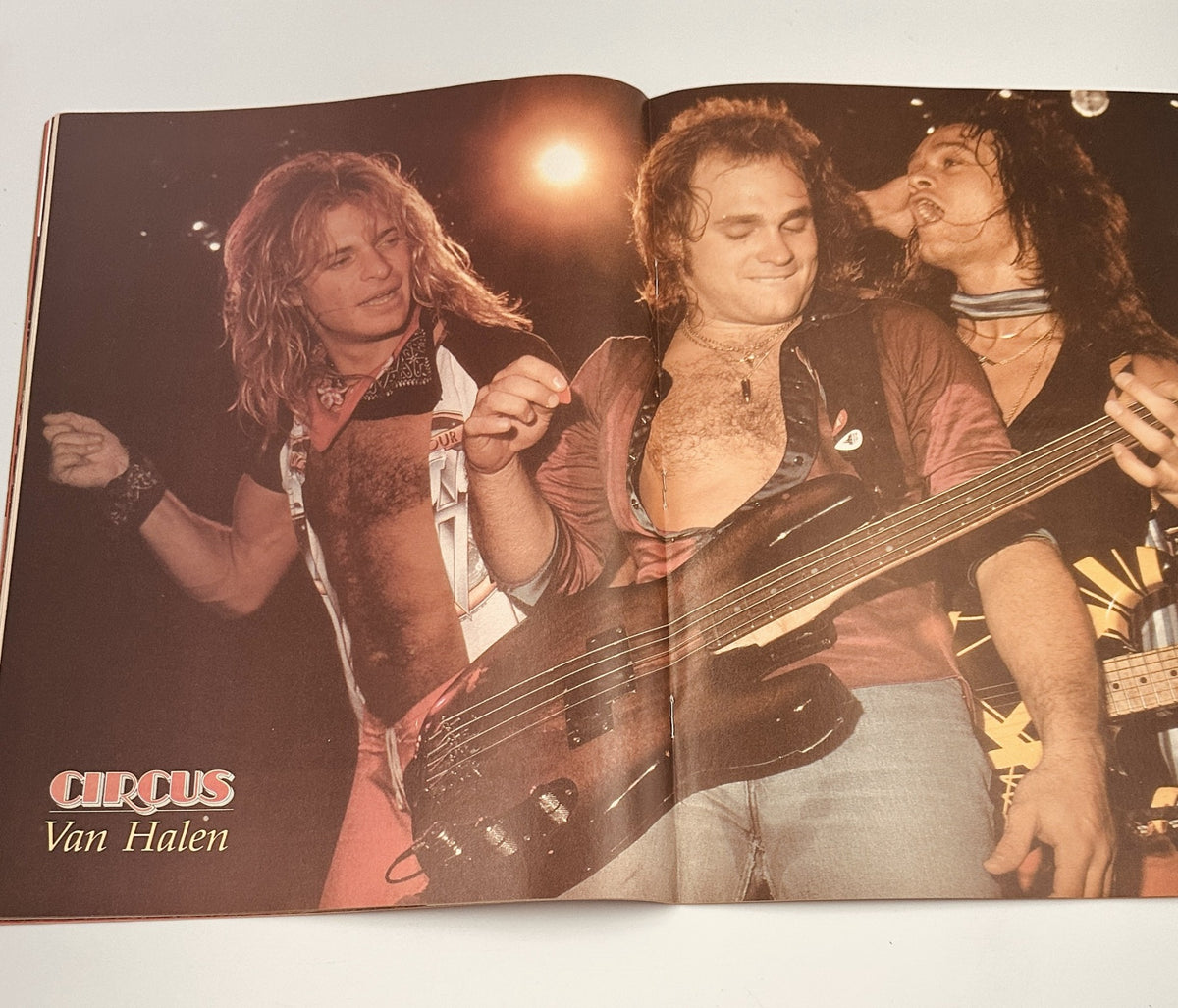 Photo spread of Van Halen from Circus Magazine January 22, 1980, capturing a live performance with band members in action.