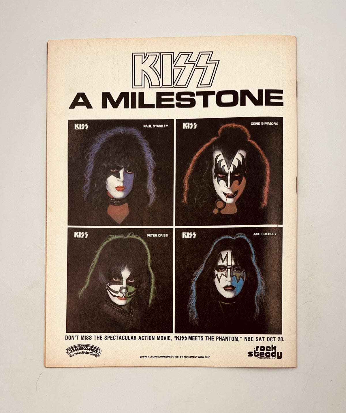 Back cover of Circus Weekly Magazine, October 10, 1978, featuring the rock band KISS, promoting the action movie 'KISS Meets the Phantom'.