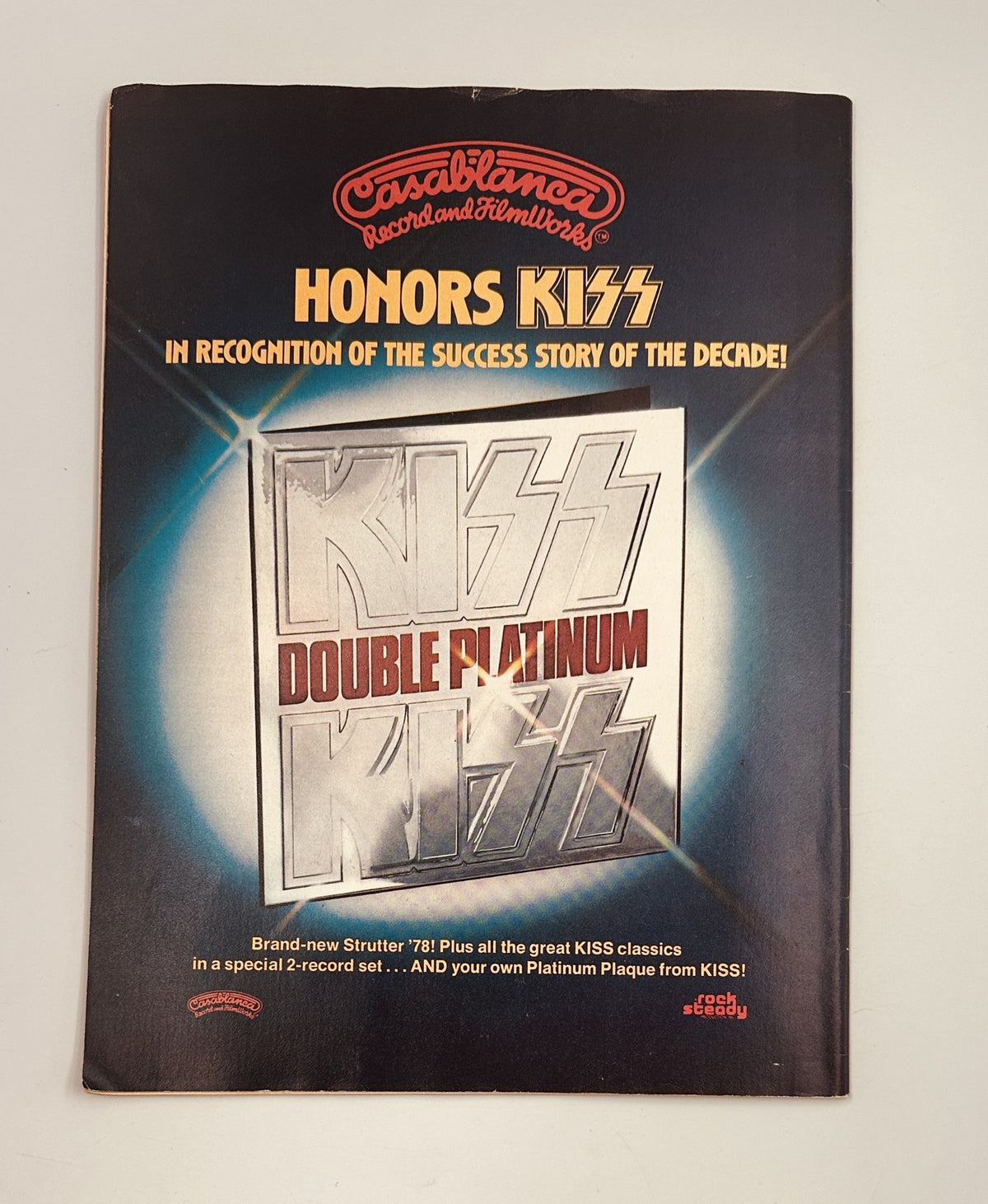 Advertisement from Circus Magazine July 6, 1978, honoring KISS for their achievements, featuring the Double Platinum album.