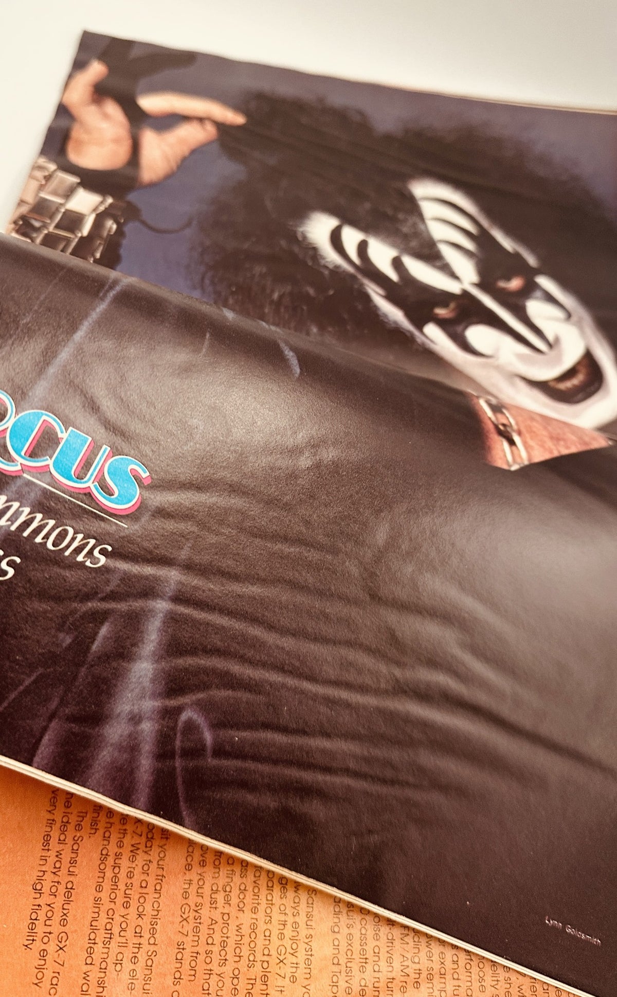 Close-up of Gene Simmons of Kiss from Circus Magazine March 30, 1978 showcasing his rock persona.