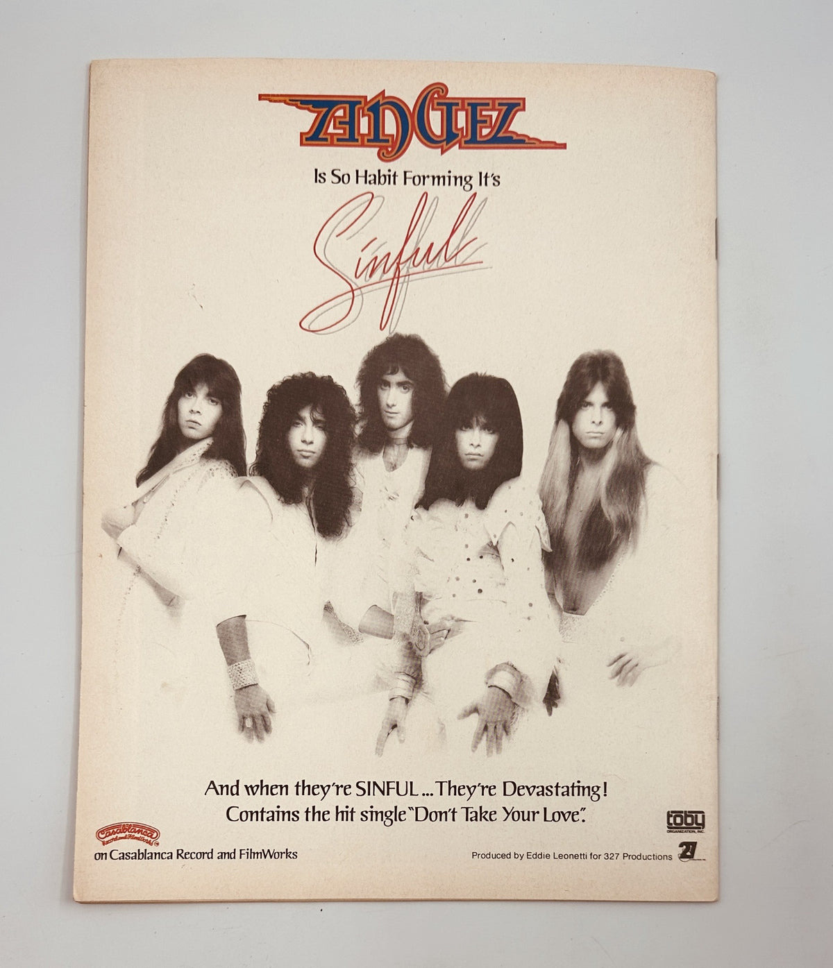 Back cover of Circus Weekly Magazine dated March 6, 1979, advertising the band Angel with a striking black and white photo, highlighting their single 'Don't Take Your Love'.