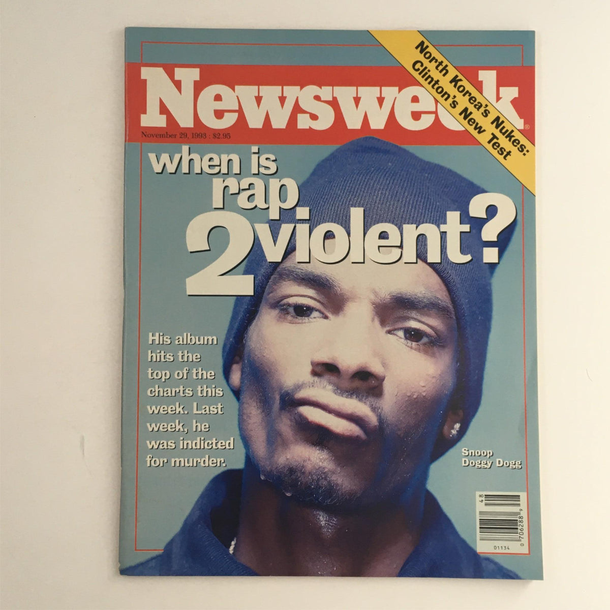 Cover of Newsweek Magazine from November 29, 1993 featuring rapper Snoop Doggy Dogg, with the headline 'when is rap 2 violent?' highlighting his music career and controversies.