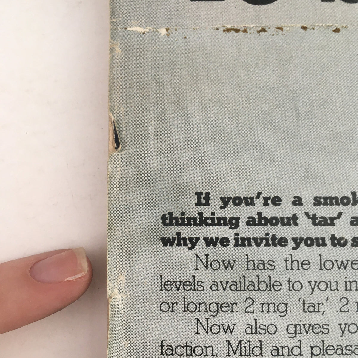 Close-up view of the edge of Family Circle Magazine September 1976 featuring Jack LaLanne & Ann Landers, displaying minor wear and text regarding smoking.