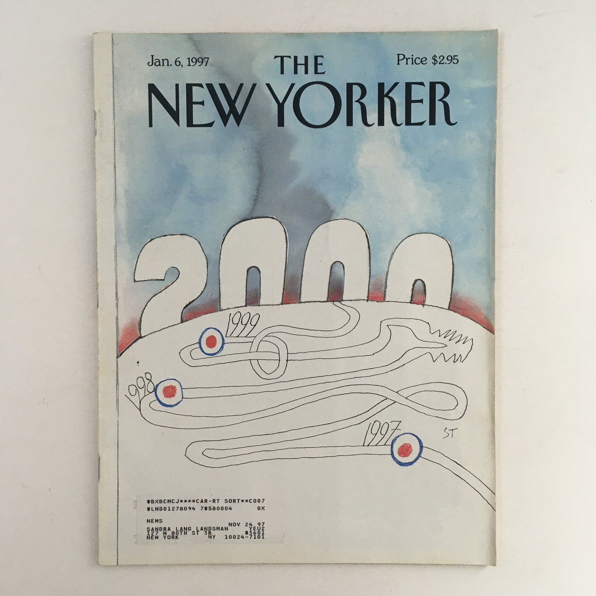 The New Yorker Full Magazine January 6, 1997 featuring the Snow Year Tracker illustration by Saul Steinberg, showcasing the transition to the year 2000 with a colorful design.