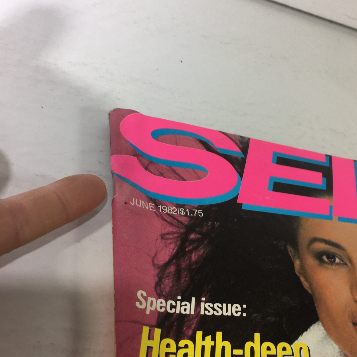 Side view of the cover of VTG Self Magazine June 1982, highlighting the magazine's historical significance. The title reads 'Special issue: Health-deep good looks', showcasing its vintage appeal and condition.