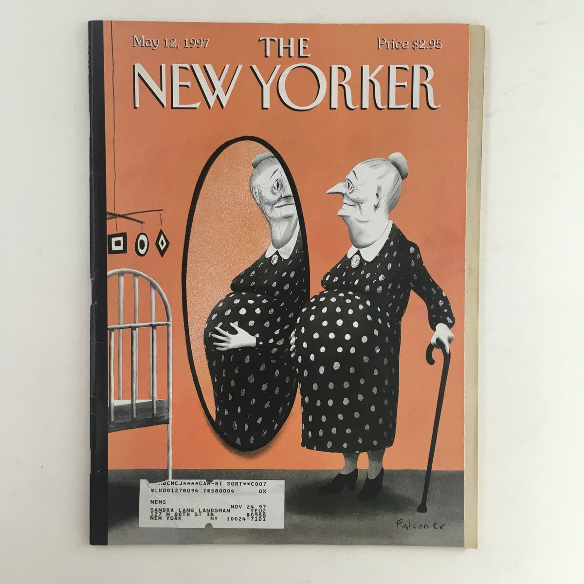 The New Yorker Full Magazine from May 12, 1997, featuring the cover art 'Mother's Reflection' by Ian Falconer, depicting a humorous scene of a woman looking at her reflection, enhancing the vintage charm of this literary piece.