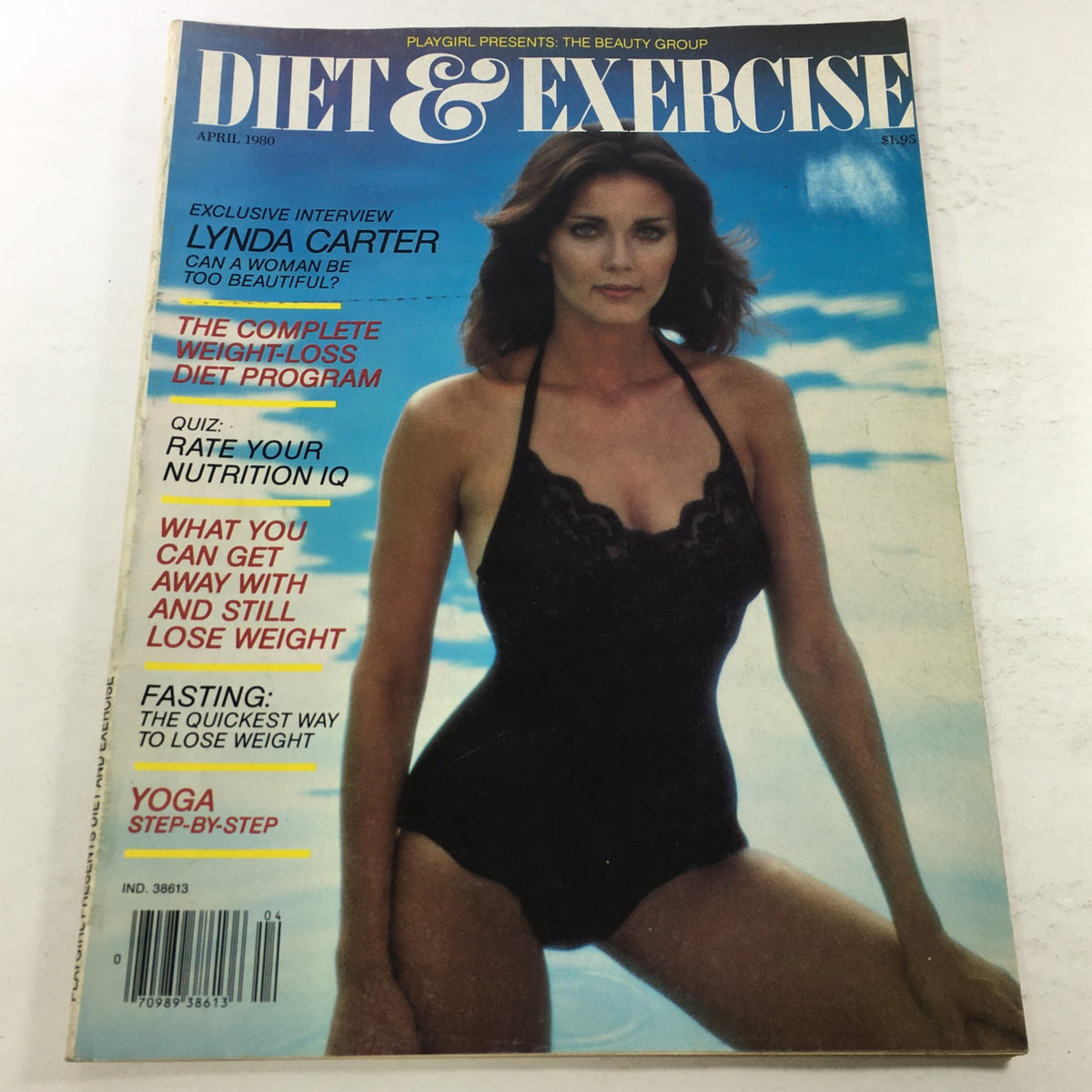 Cover of the VTG Diet & Exercise Magazine from April 1980, featuring Lynda Carter in a black swimsuit, highlighting health and fitness trends of the late 20th century.