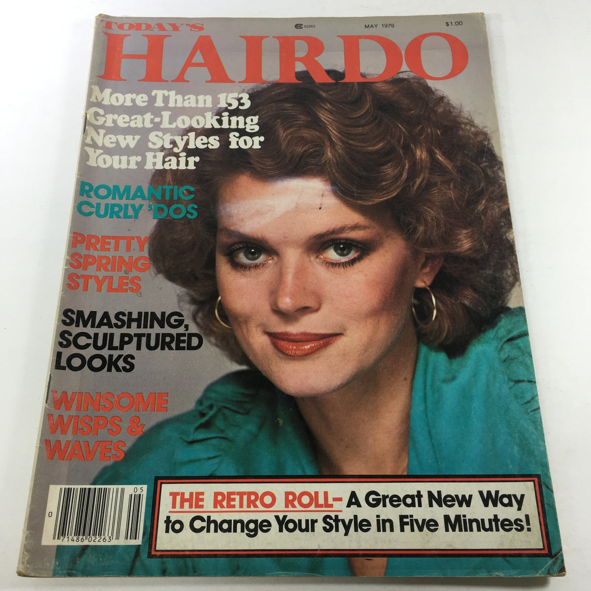 Cover of VTG Today's Hairdo Magazine: May 1979 - Pretty Spring Styles featuring a woman with curly hair and vibrant makeup, showcasing trendy hairstyles from the late 70s.