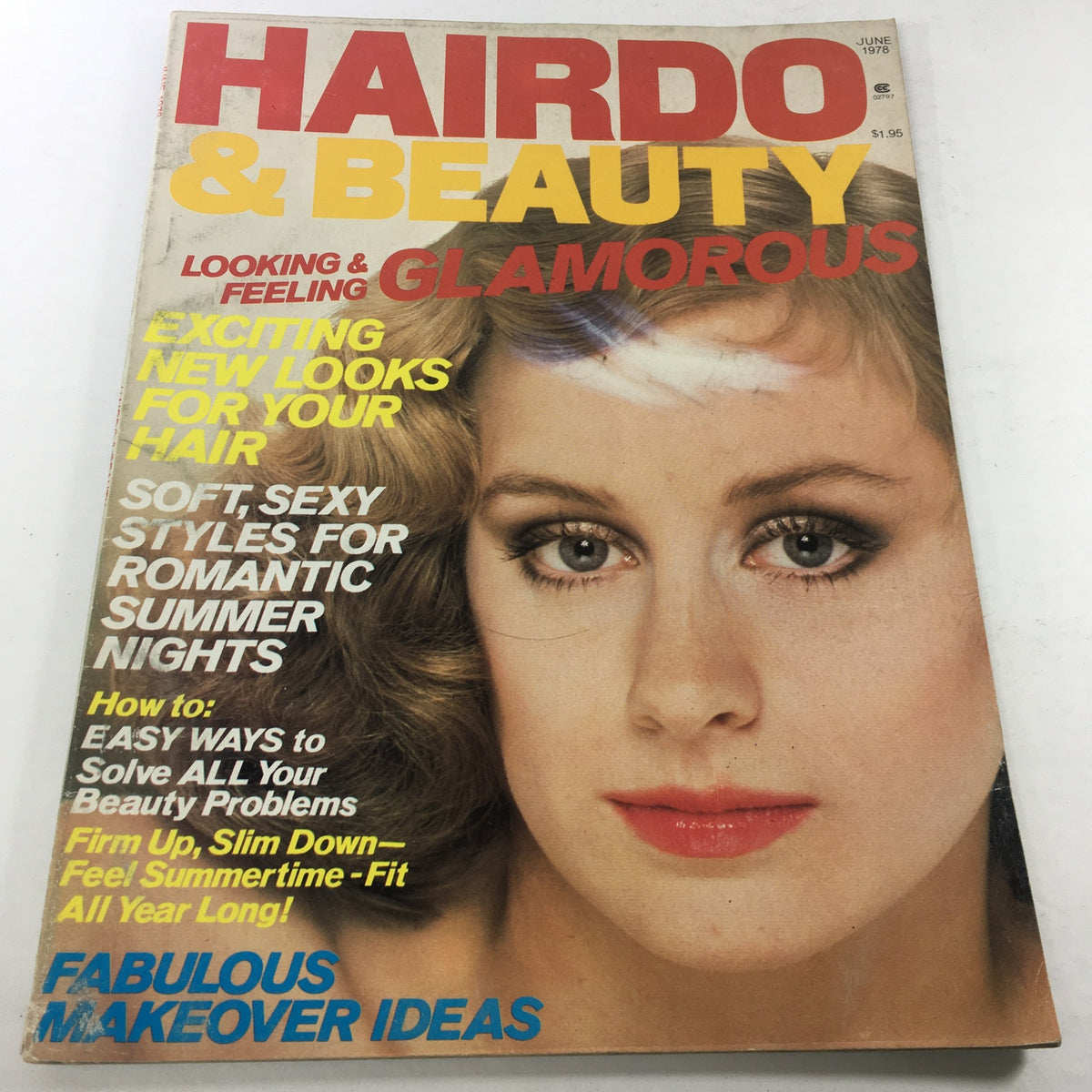 Cover of the VTG Hairdo & Beauty Magazine: June 1978 featuring vibrant colors, eye-catching headlines, and a glamorous model showcasing fashionable hairstyle and makeup trends of the late 1970s.