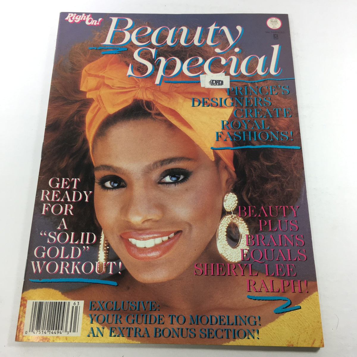 VTG Right On! Beauty Special Magazine Fall 1986 cover featuring Sheryl Lee Ralph, showcasing vibrant 1980s fashion and beauty trends.