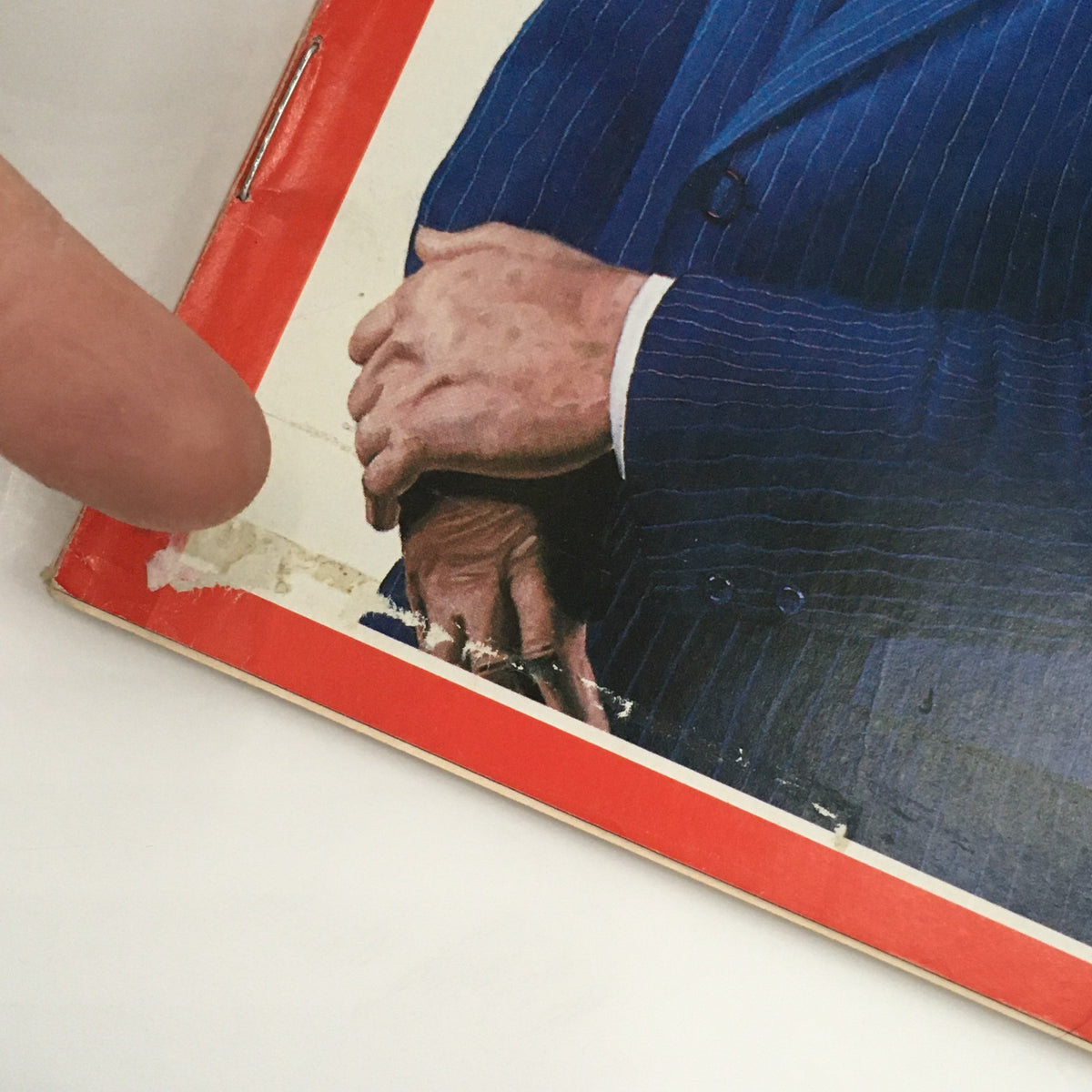 Close-up of Time Magazine January 2 1984 depicting Ronald Reagan's hand and the magazine's edge, showcasing vintage wear and address label.