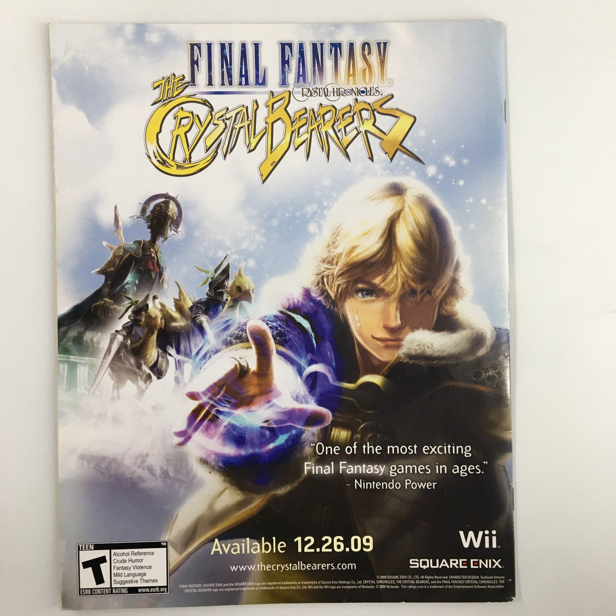 Advertisement for the video game 'Final Fantasy Crystal Bearers' on the back cover of Mad Magazine January 2010 No. 502. The image features fantasy characters in action with a focus on an archer highlighted in the foreground.