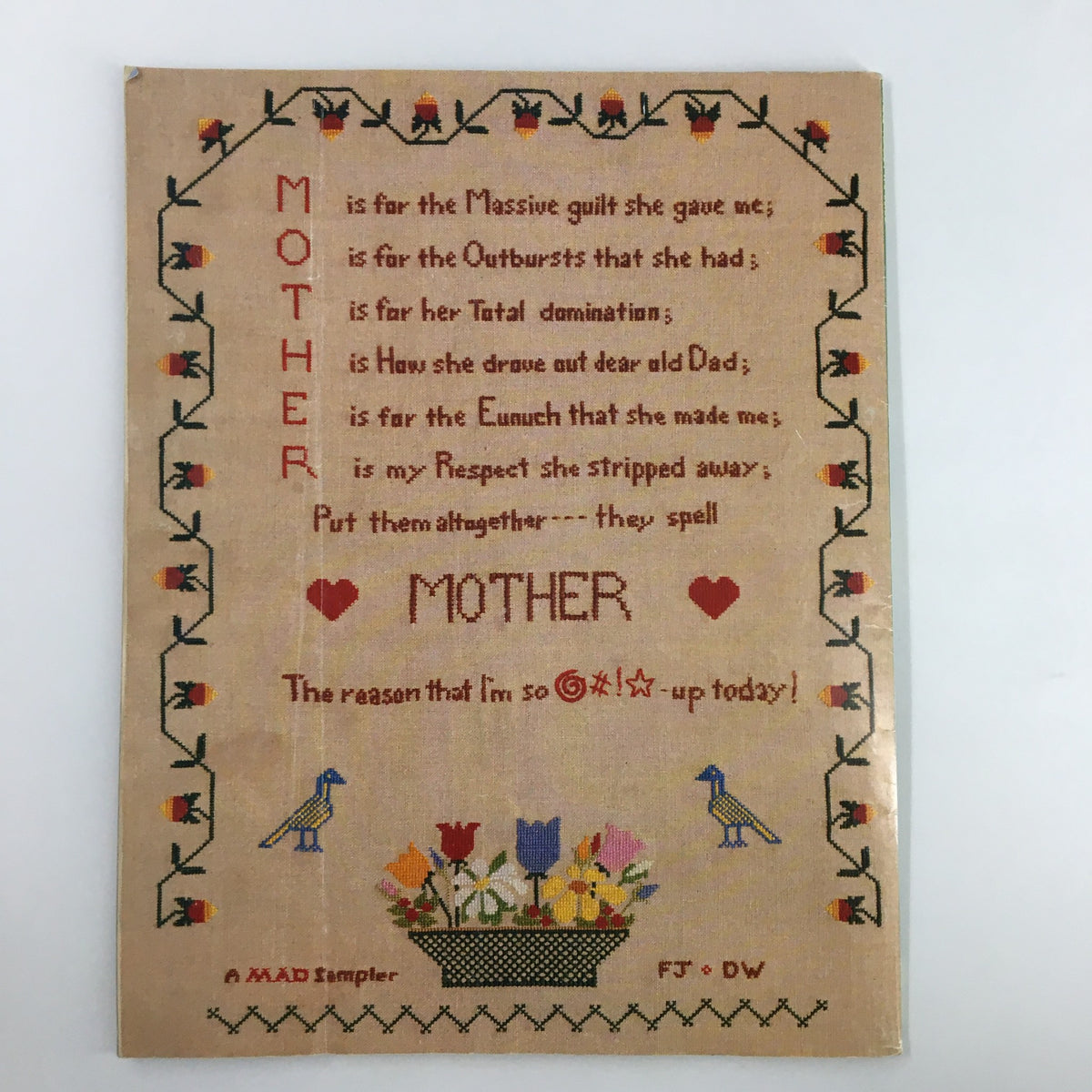 Mad Magazine June 1997 featuring a humorous poem about mothers, artistically framed with floral decorations. This image showcases the vintage magazine's unique content and style.