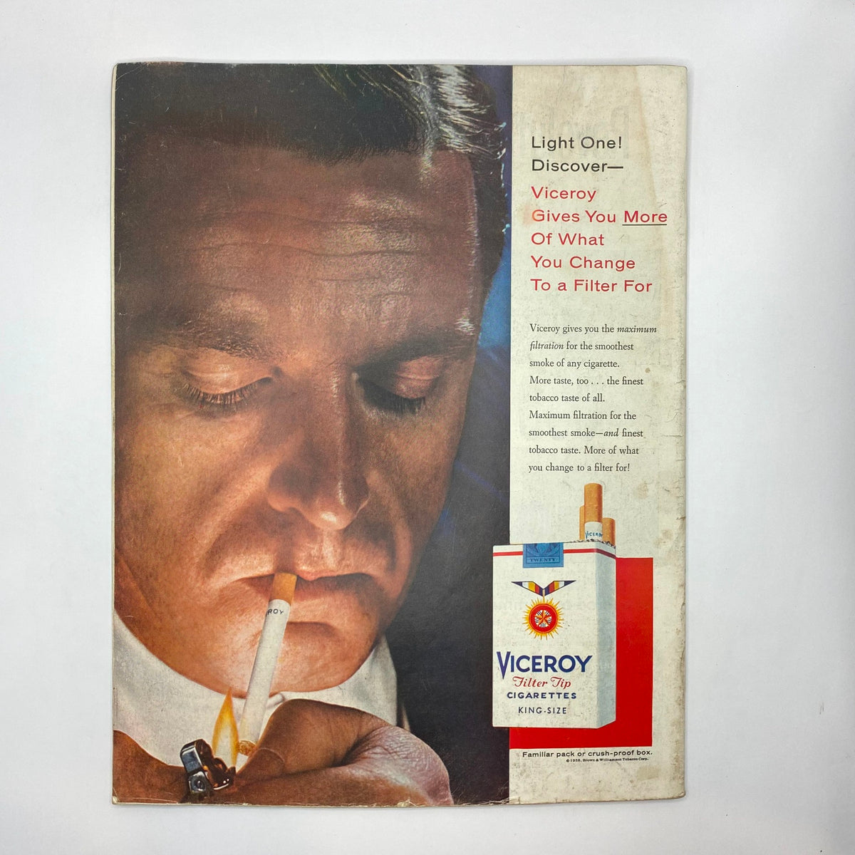 Back cover of the Saturday Evening Post Magazine May 3, 1958 featuring an advertisement for Viceroy cigarettes, illustrating tobacco marketing from the mid-20th century.