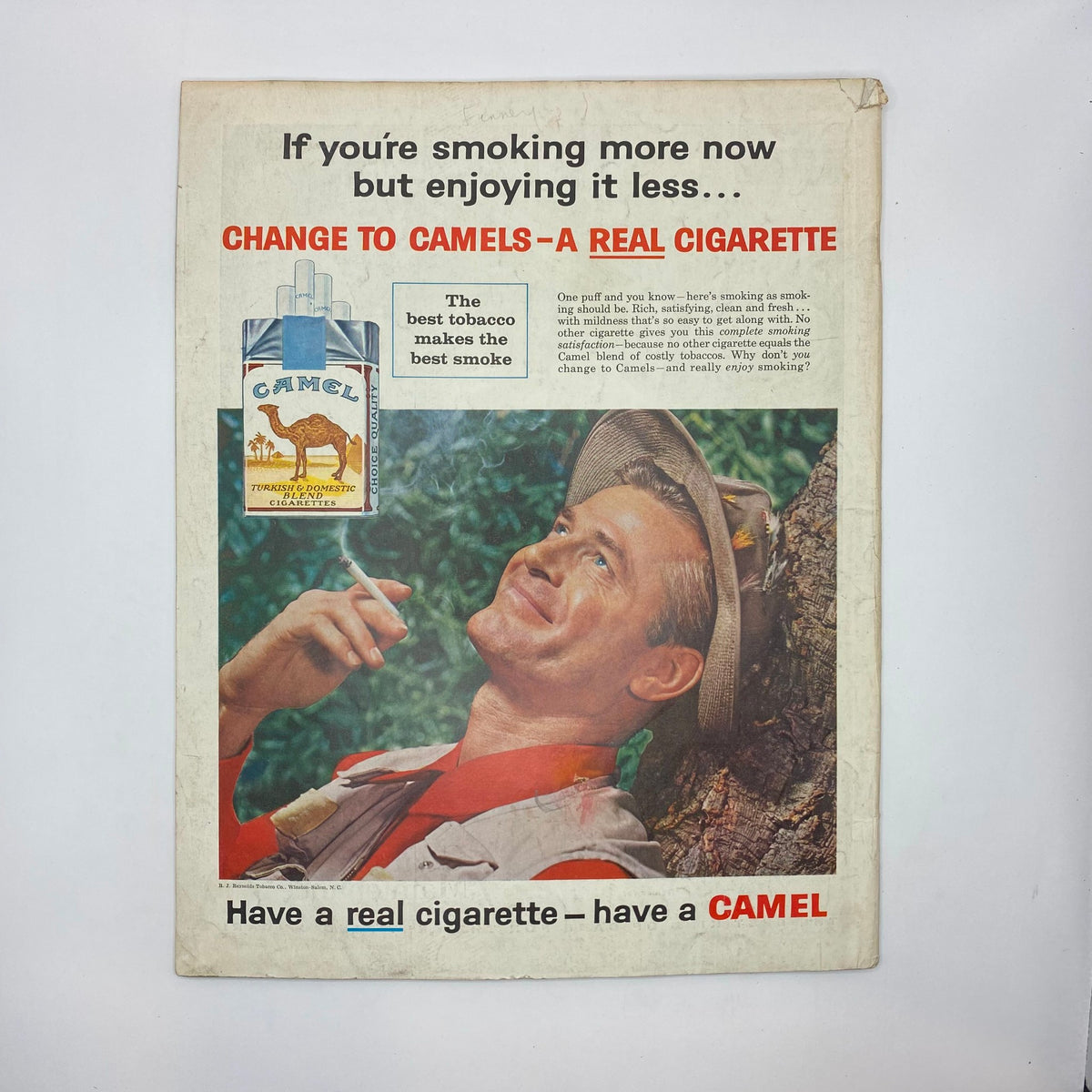 Back cover advertisement of the Saturday Evening Post Magazine September 5, 1959 promoting Camel cigarettes, featuring a man enjoying a smoke in a natural setting.