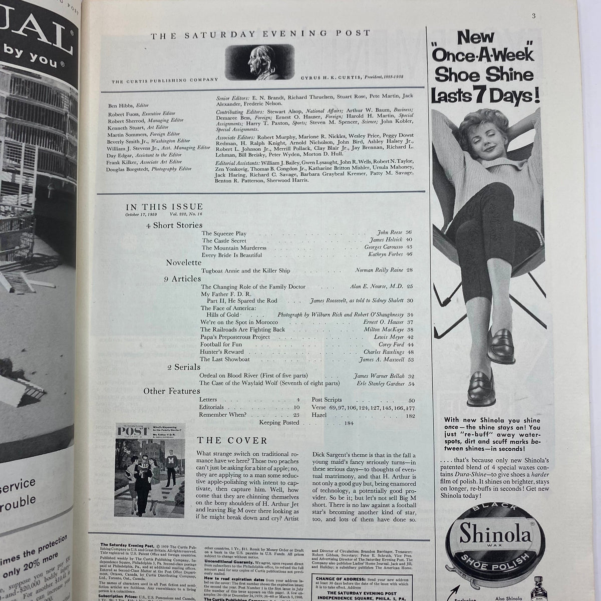 Saturday Evening Post Magazine October 17 1959 H. Arthur Jet - Sargent No Label