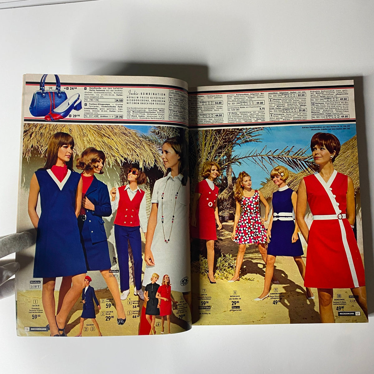 Fashionable summer outfits presented on an interior page of the 1969 Neckermann Sommer Catalog with models in various styles.