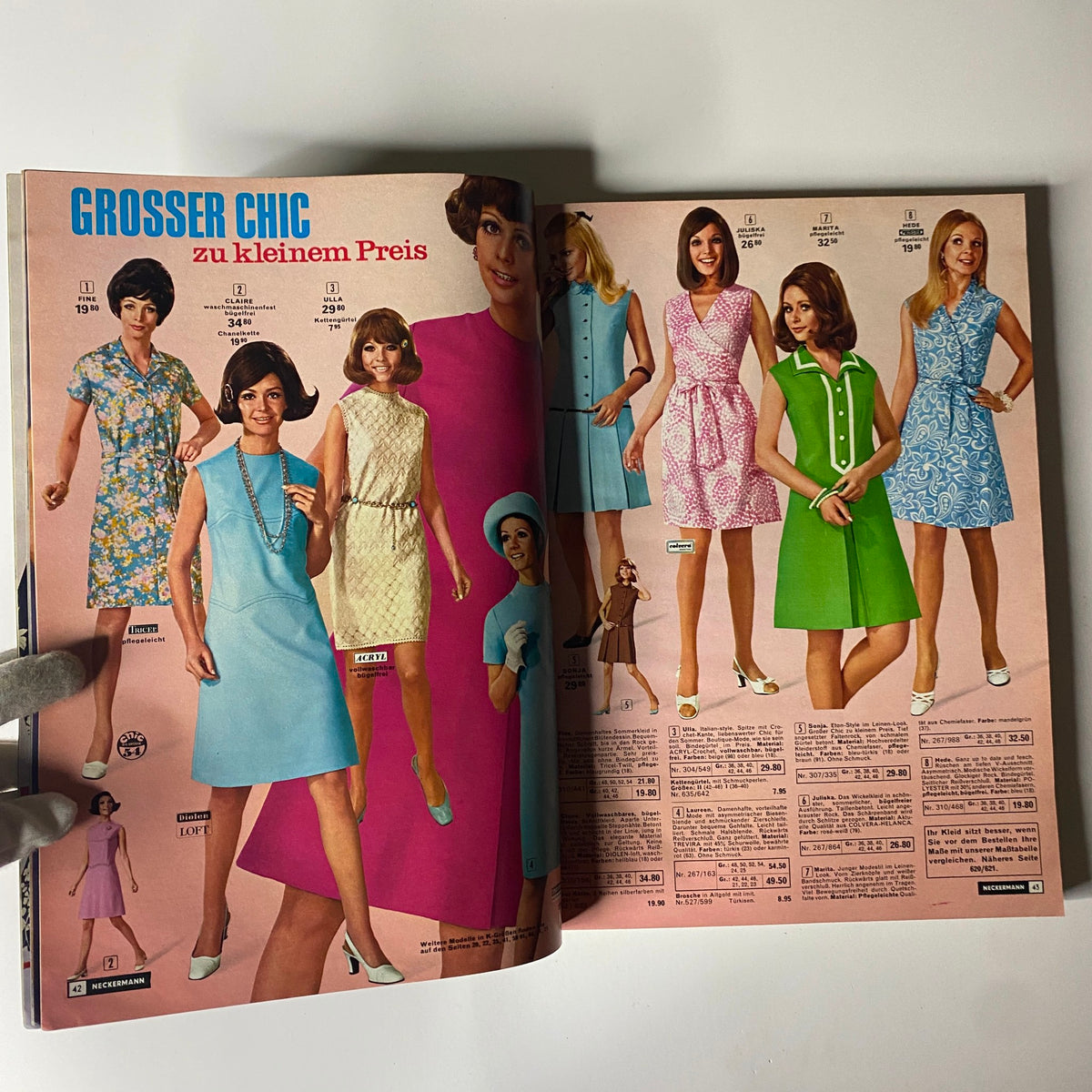 1969 Neckermann Sommer Catalog page featuring a variety of women's summer dresses in bright colors and floral patterns.