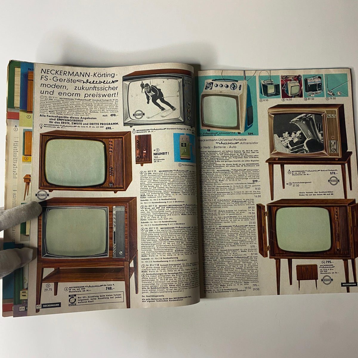 1965-1966 Neckermann Winter Catalog displaying various television models and audio equipment, demonstrating the technology trends of mid-1960s Germany.