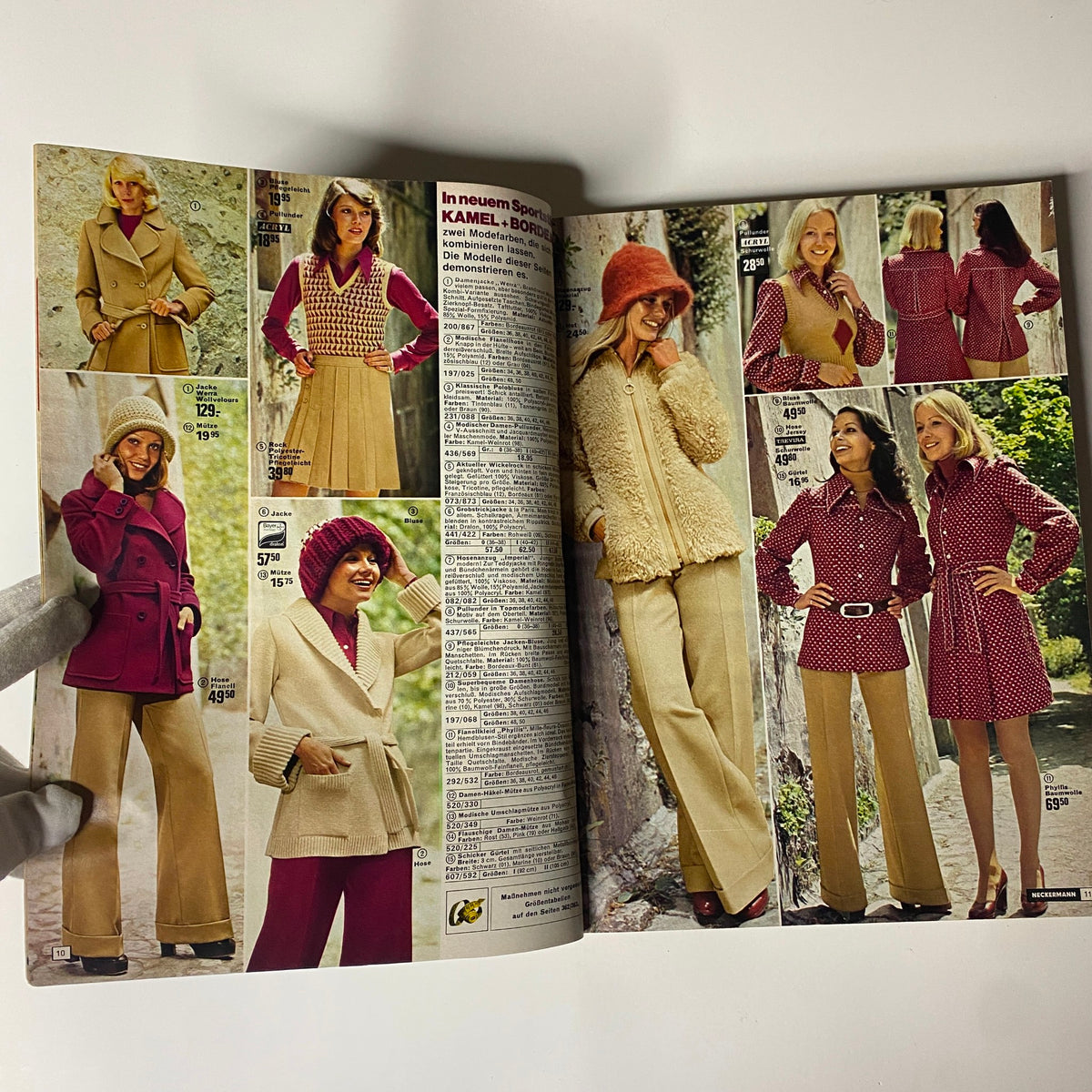 1973-1974 Neckermann Winter Catalog featuring models showcasing winter fashion including coats, hats, and stylish ensembles in a picturesque outdoor setting.