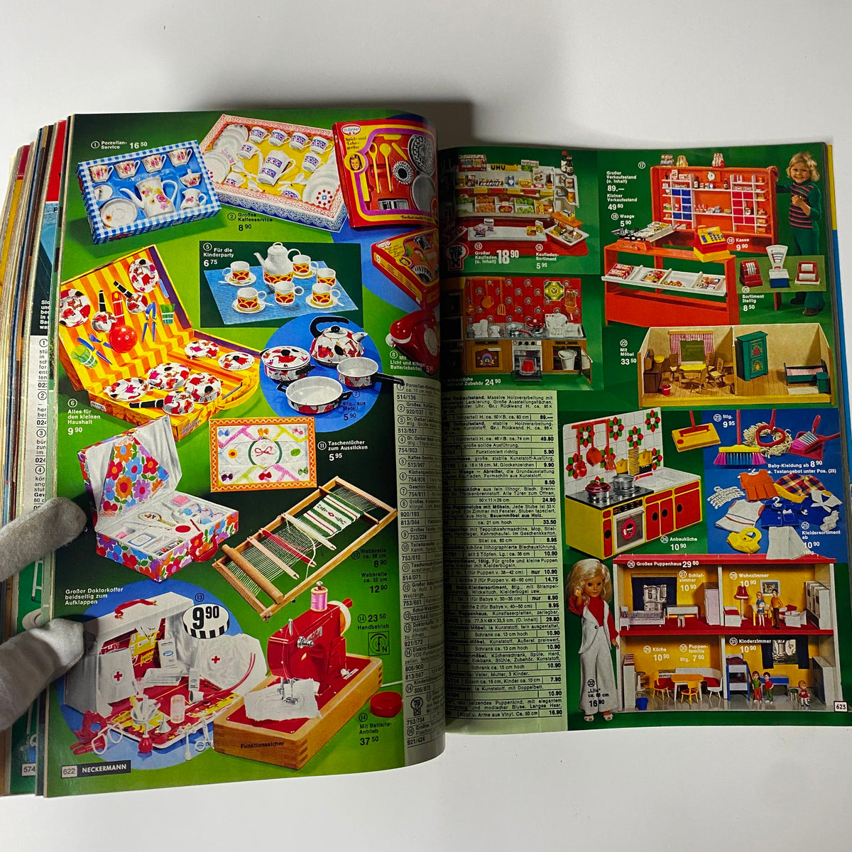 1973-1974 Neckermann Winter Catalog featuring a colorful array of children's kitchen sets, toys, and accessories, illustrating retro home play trends.