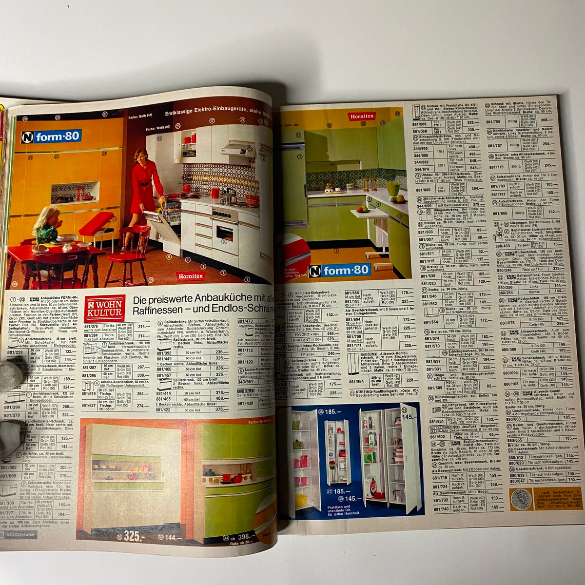 1973-1974 Neckermann Winter Catalog featuring retro kitchen designs and furniture, illustrating the 1970s interior trends and home goods.