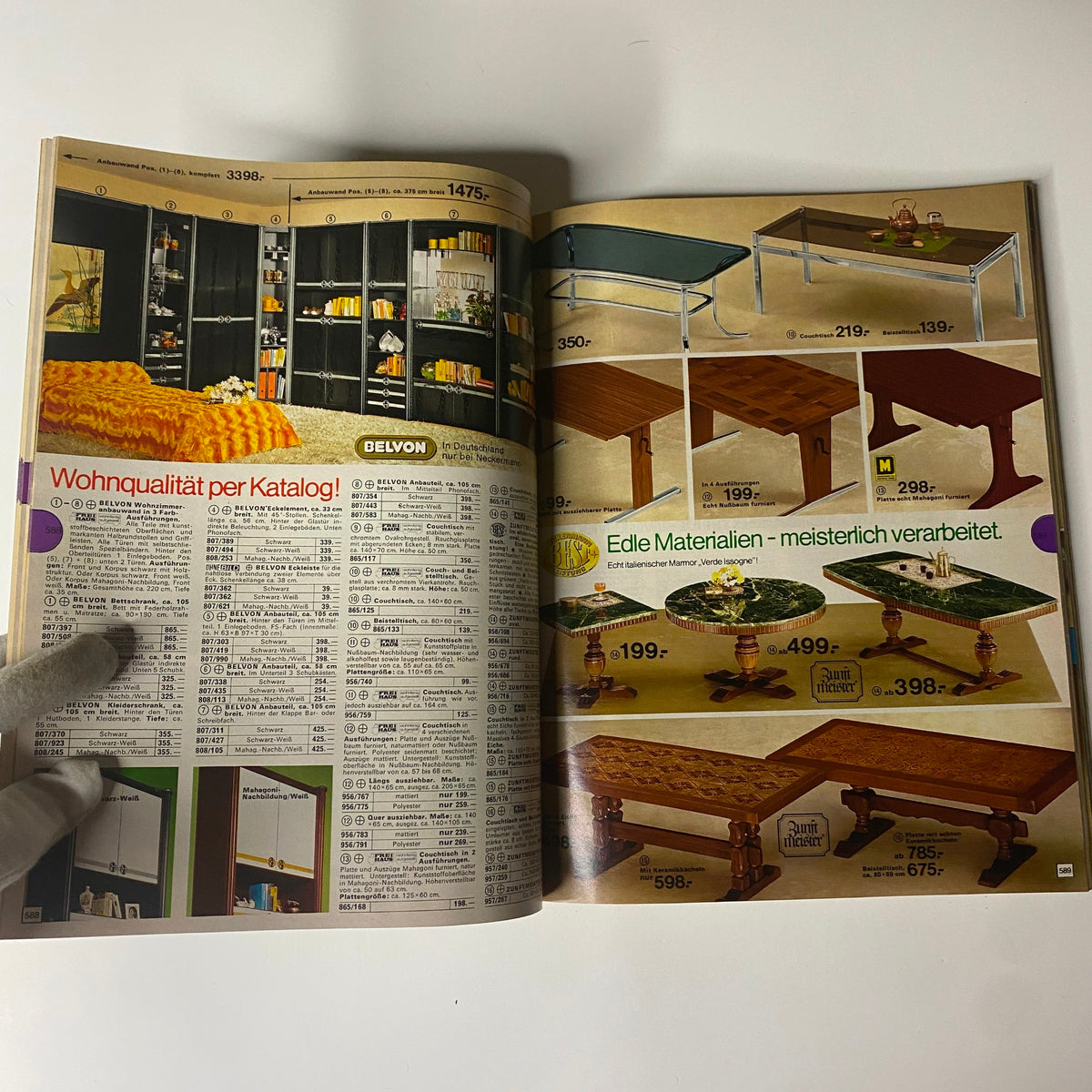 1977-1978 Neckermann Winter Catalog featuring home furnishings, including a bookshelf and coffee tables, showcasing the interior designs of the late 1970s.