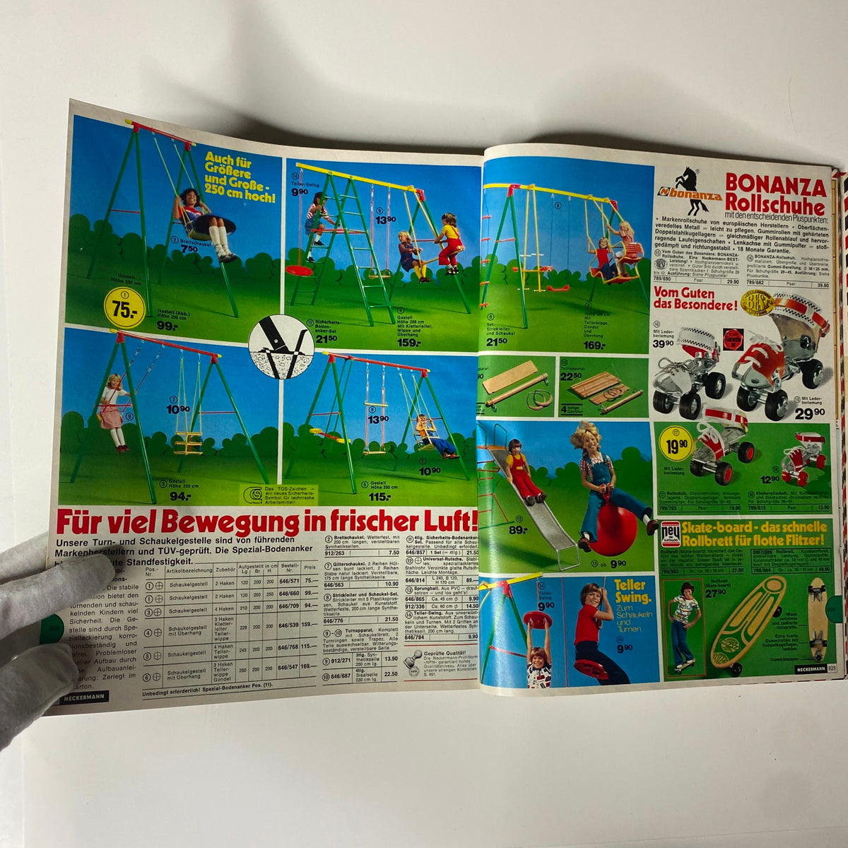 1977 Neckermann Sommer Catalog featuring outdoor toys and equipment such as swings and slides, emphasizing children's playthings popular in the late 1970s.