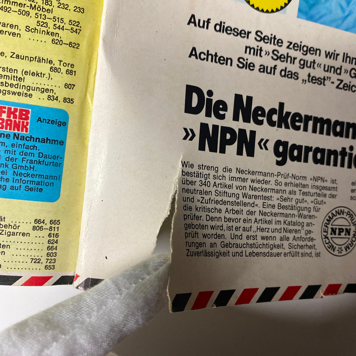1977 Neckermann Sommer Catalog advertisement page illustrating the Neckermann NPN guarantee for quality assurance on various products.