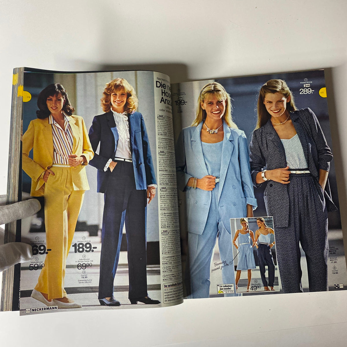 Fashion spread from the 1982 Neckermann Summer Catalog showing women in tailored suits, reflecting the professional style trends of the early 1980s.