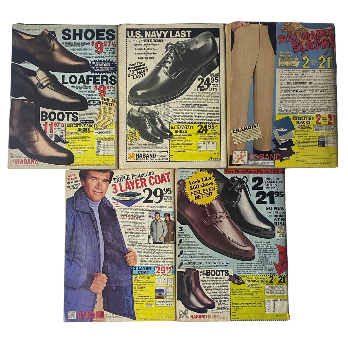 Lot of 5 1980s Master Detective Magazine showcasing vintage advertisements and clothing styles, reflecting the fashion trends of the era along with promotional offers.