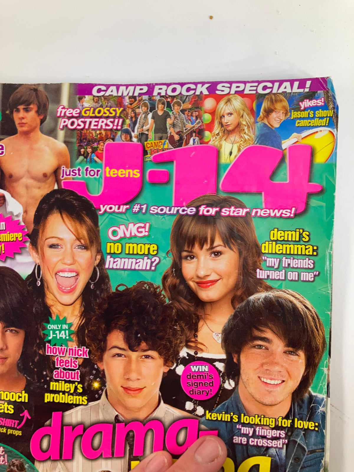 Another view of the Just 4-Teens Magazine July 2008 cover showcasing Miley Cyrus, Nick Jonas, and Demi Lovato, emphasizing teen culture and features within.