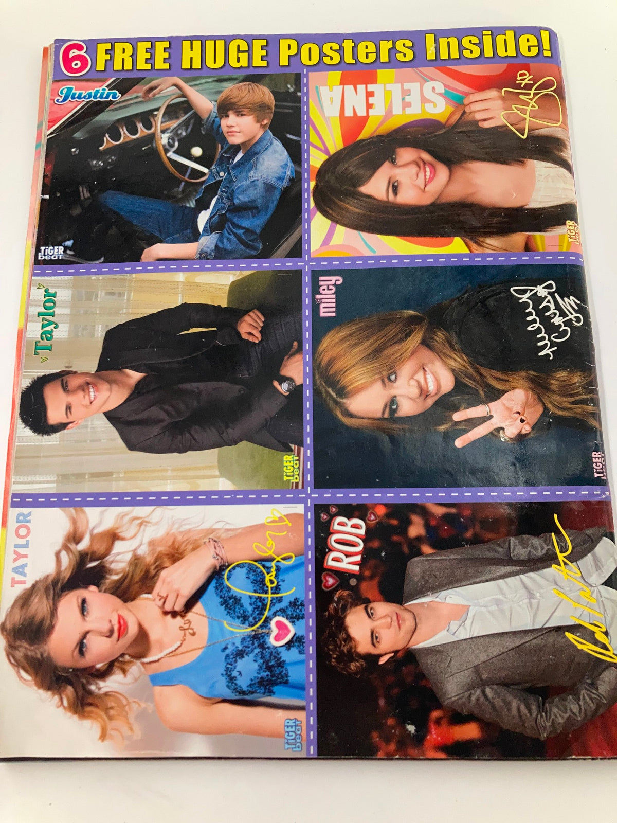 Tiger Beat Magazine September 2010 featuring Justin Bieber and Selena Gomez, showcasing 6 free huge posters including images of pop icons Taylor Swift and Rob, ideal for fans and collectors.