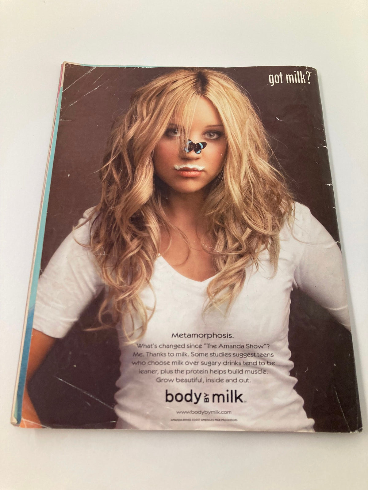Back cover of Twist Magazine December 2007 featuring a promotional image for the 'Got Milk?' campaign with a model.