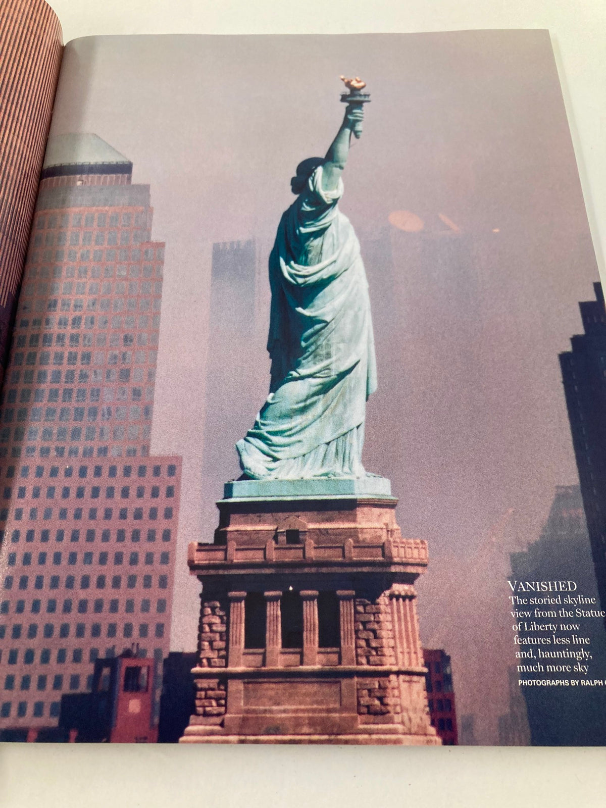 Image from Newsweek Magazine Fall 2001 The Spirit of America showing the Statue of Liberty with a foggy backdrop, capturing the somber atmosphere following the events of September 11.