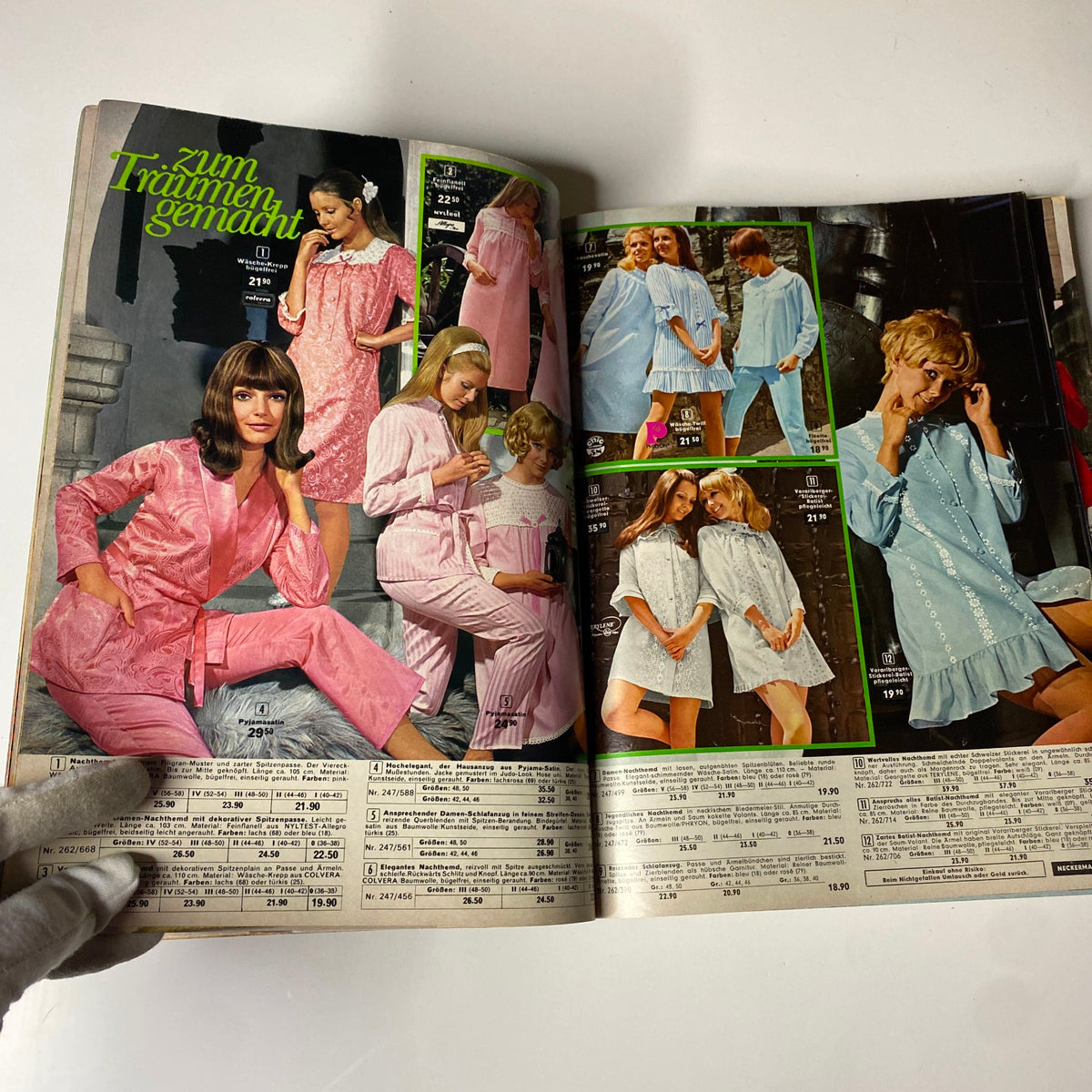 1973 Neckermann Summer Catalog showcasing vintage summer sleepwear and loungewear styles in pastel colors, featuring models in pink and blue outfits.