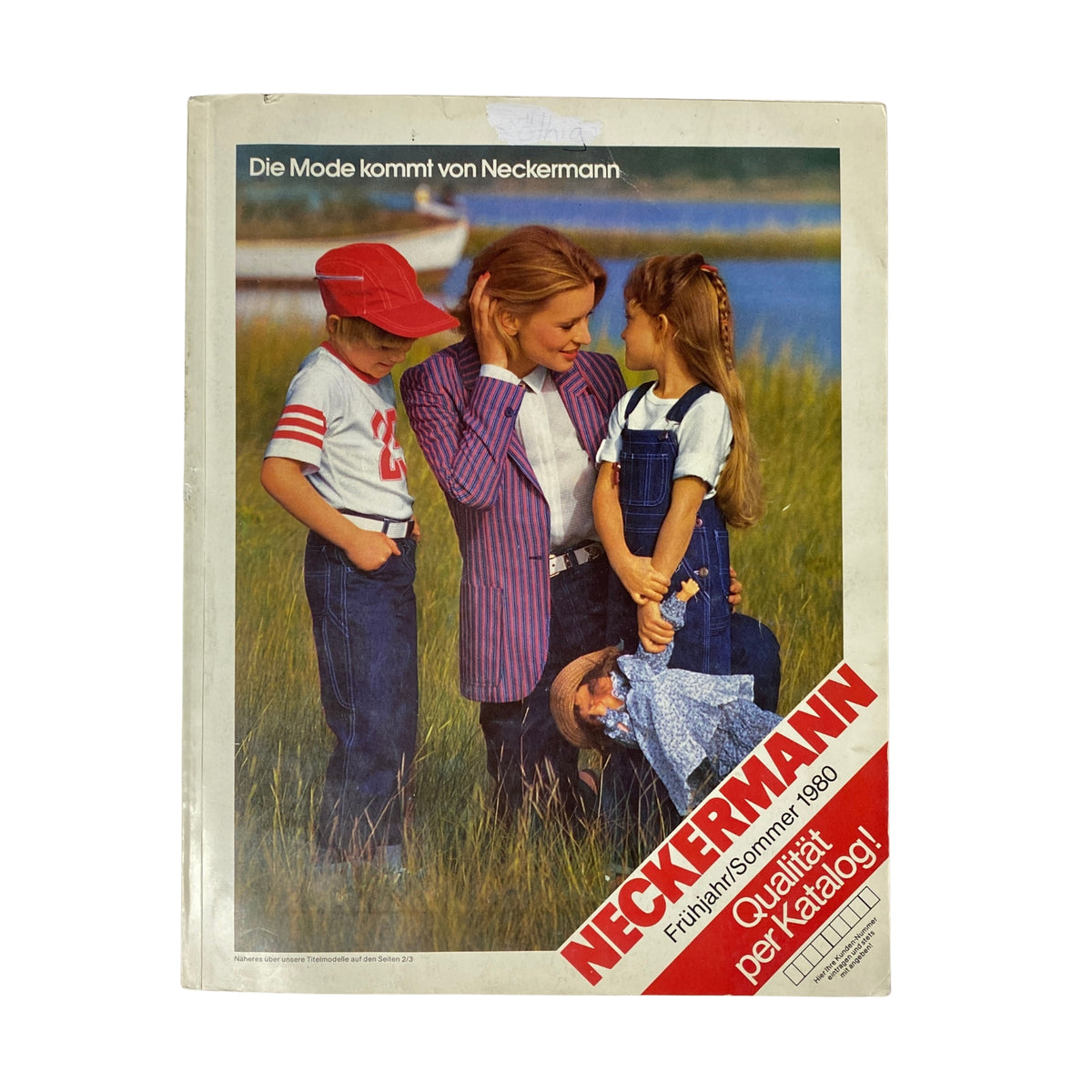 1980 Neckermann Summer Catalog cover featuring a woman and two children outdoors, showcasing summer fashion from the catalog.
