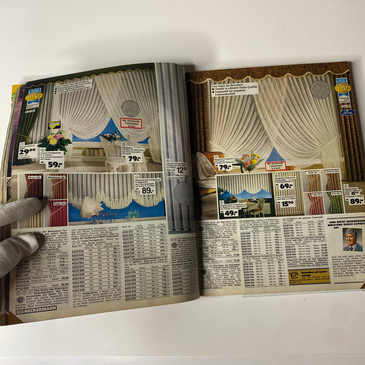 1984 Neckermann Summer Catalog displaying elegant curtains and drapes, exemplifying home decor trends from the mid-1980s in Germany.