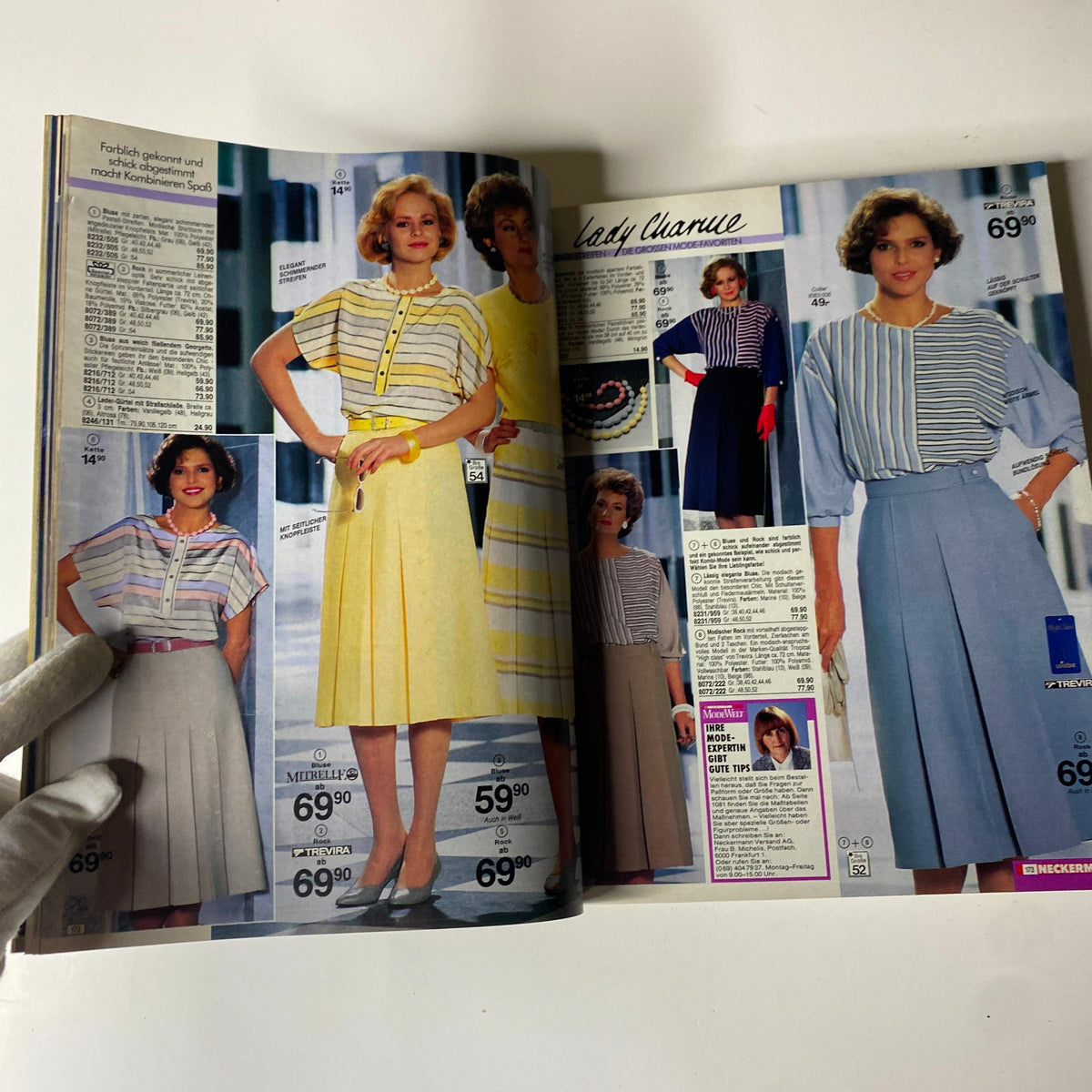 1985 Neckermann Summer Catalog including pages of women's clothing and skirts, showcasing popular styles from the mid-1980s.