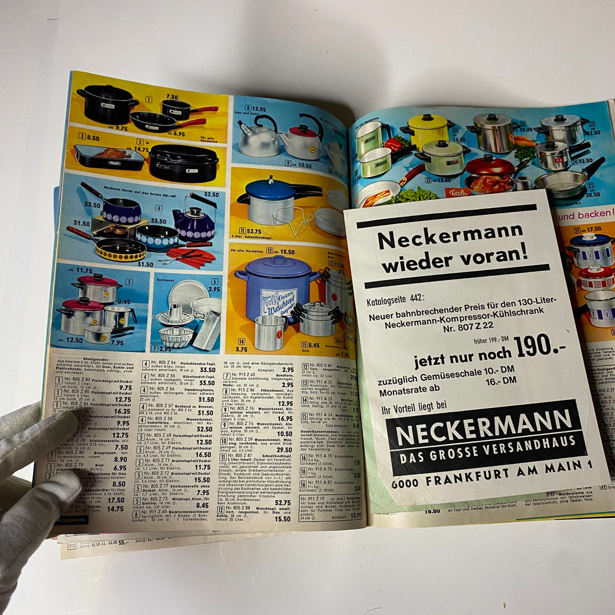 1966 Neckermann Summer Catalog featuring kitchenware and cookware products, including prices and promotional offers on various items.