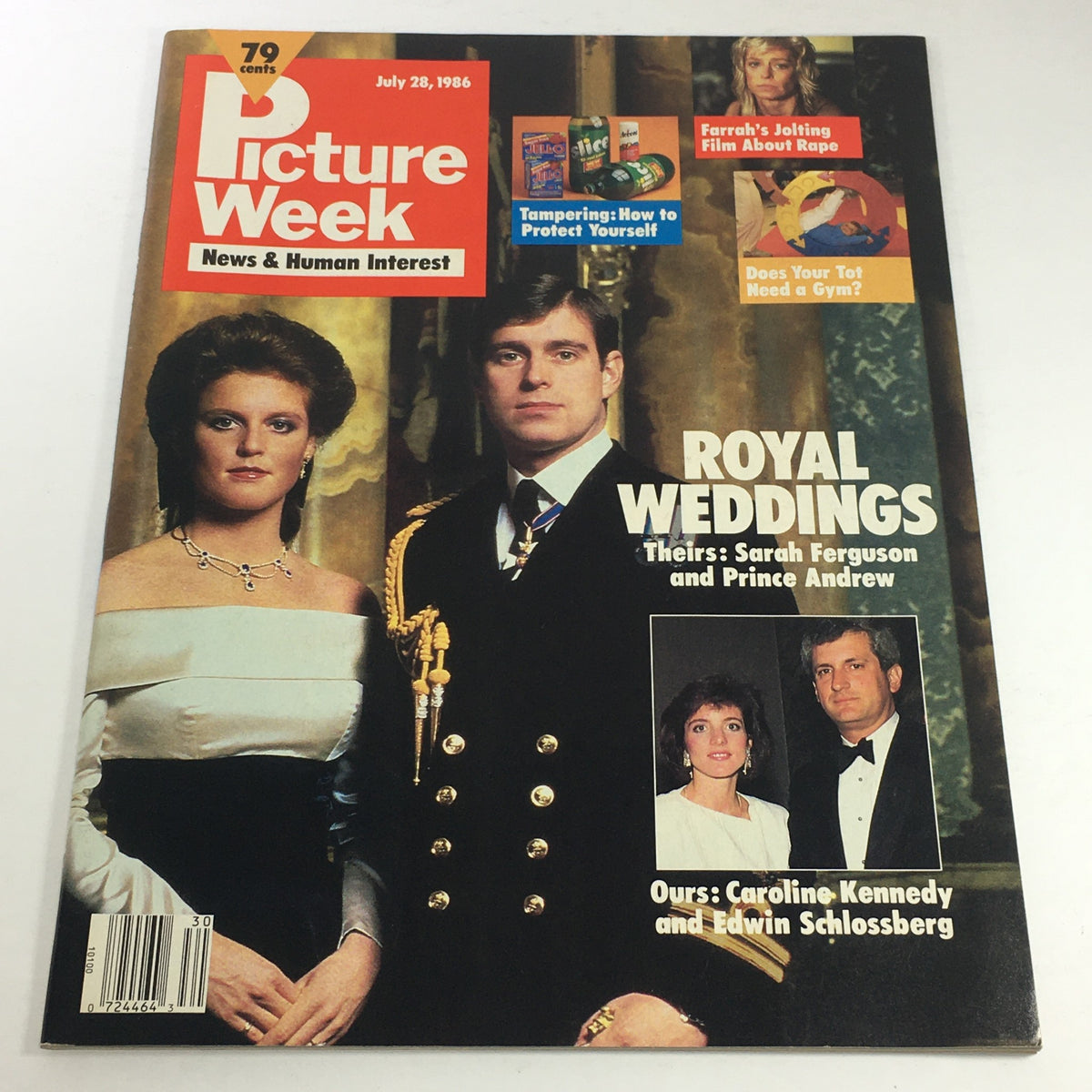 VTG Picture Week Magazine from July 28, 1986 featuring Sarah Ferguson and Prince Andrew on the cover, highlighting royal weddings, with additional focus on notable figures like Caroline Kennedy and Edwin Schlossberg.