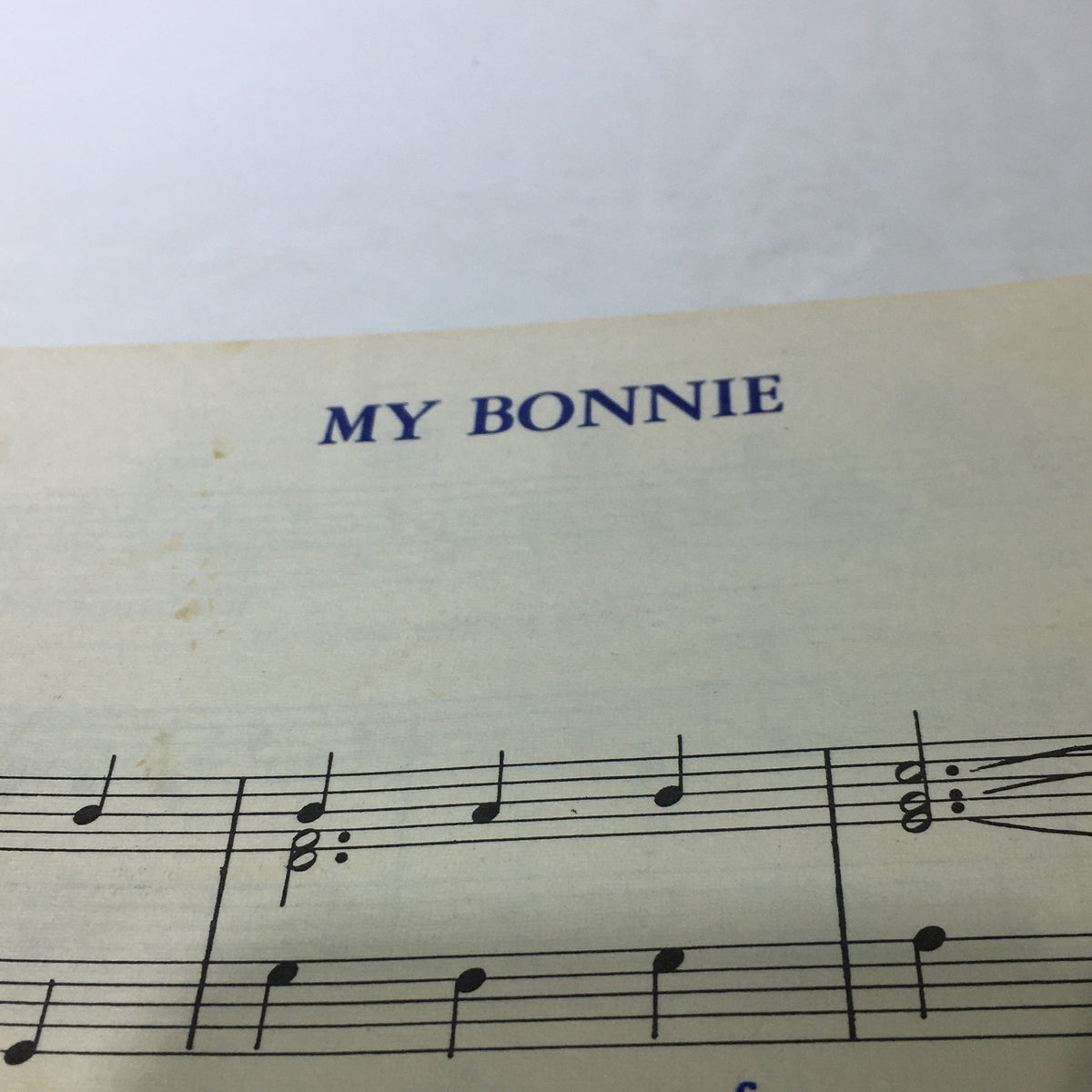 Detail of the song sheet from VTG The Beatle Book Souvenir Song Album featuring the title 'My Bonnie' along with music notation.
