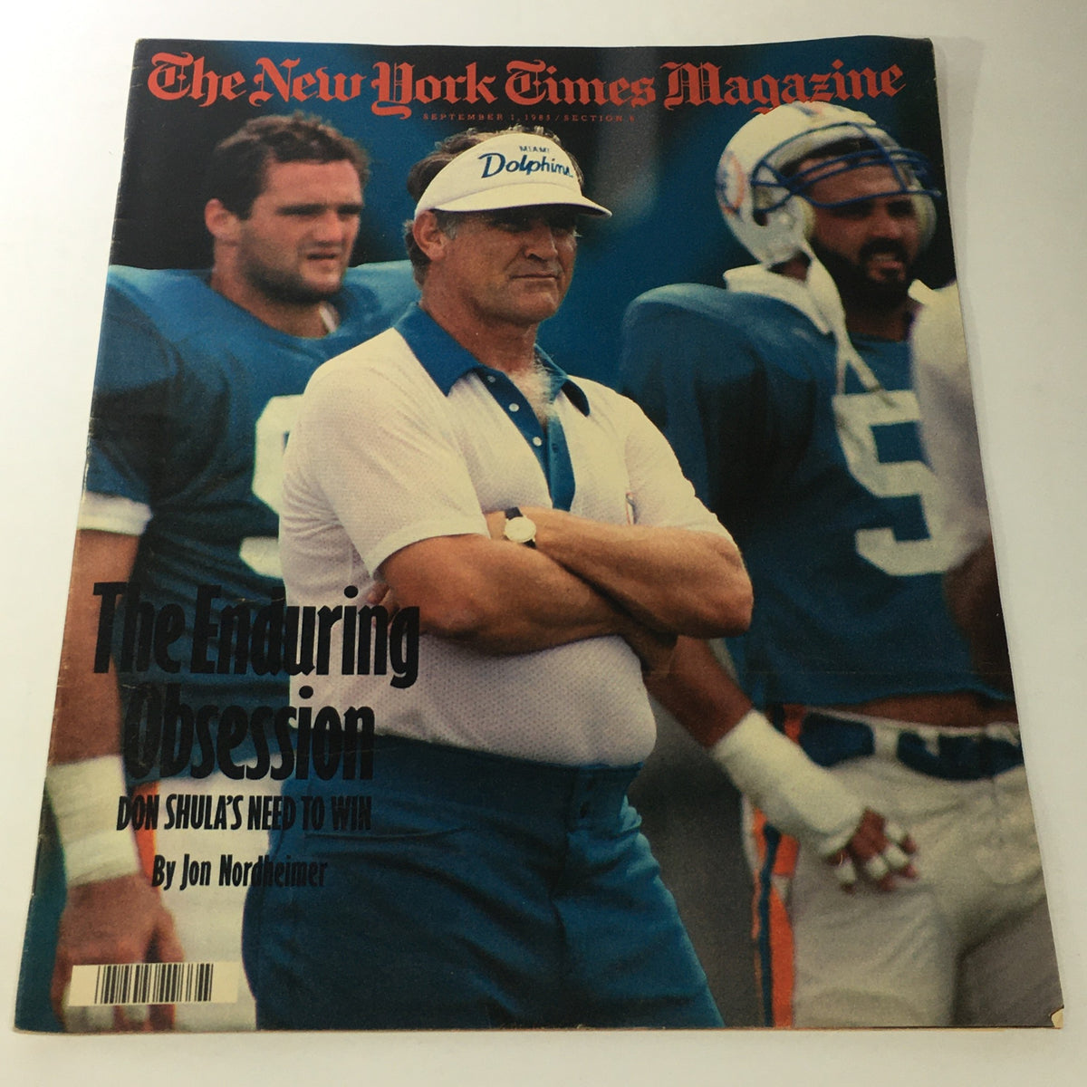 Cover of VTG The New York Times Magazine, September 1, 1985, featuring Don Shula as the main subject, with a headline about his obsession to win and an article by Jon Nordheimer.